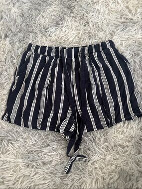 Ardene Navy and White Striped High Waist Drawstring Shorts